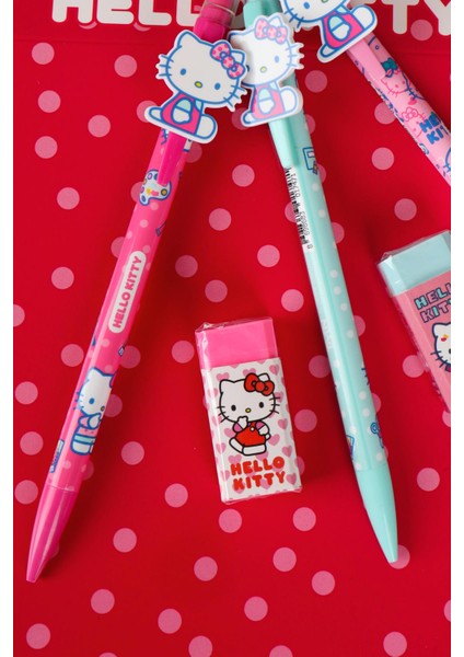 Hello Kitty Yeni Sezon Lisanslı Hello Kıtty 2d Figürlü Versatil Uçlu Kalem 0.7 mm ve Silgi Seti