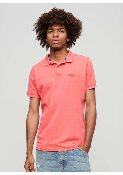 Düz Pembe Erkek Polo T-Shirt M1110345A2DB_VINT Destroy Polo