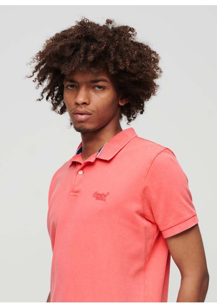 Düz Pembe Erkek Polo T-Shirt M1110345A2DB_VINT Destroy Polo