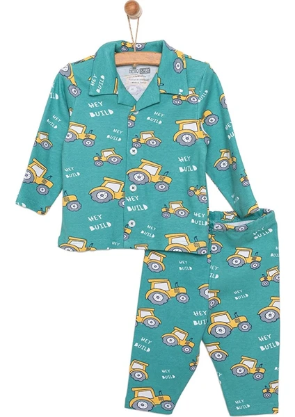 HelloBaby Gömlek Yaka Traktör Desen Erkek Bebek Pijama Takımı