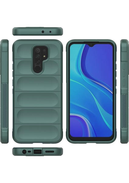 Xiaomi Redmi 9 Kılıf Arkası Bombeli Silikon Kapak - Koyu Yeşil