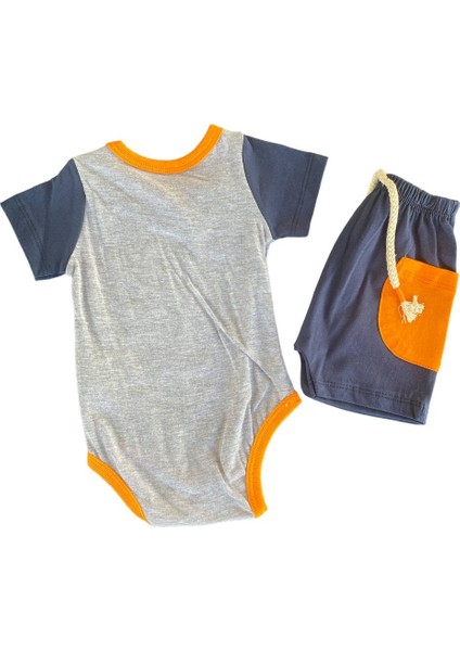 Roket Figürlü Çıtçıtlı Badi Şort Bebek Takımı