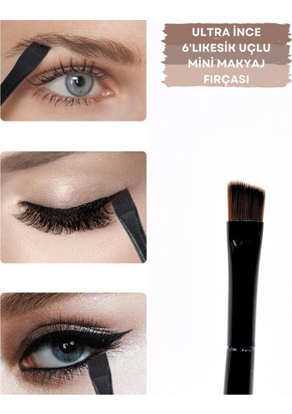 6'Lı Mini Ultra Ince Kesik Uçlu Açılı Makyaj Fırçası - 6'Lı Mini Eyeliner & Kaş & Kaş Farı Fırçası