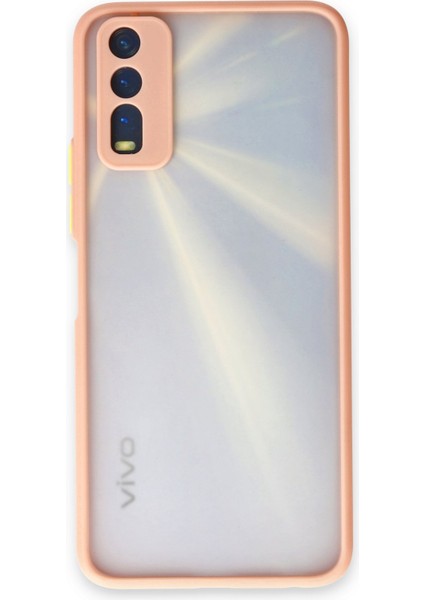 Denza Case Vivo Y20 Kılıf Kenarları Renkli Mat Kapak - Pembe