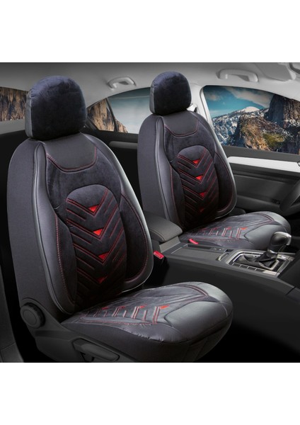 chevrolet Kalos Lüx Oto Koltuk Kılıfı Ön Arka Takım Deri Kadife Detaylı Prosev Siyah Kırmızı