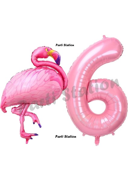 Flamingo Balon 6 Yaş Doğum Günü Balon Set Flamingo Konsept Balon ve Pembe Rakam Balon Doğum Günü Set