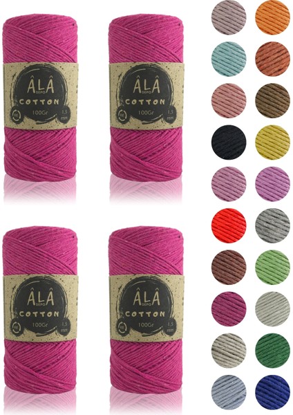 Cotton Fuşya Panç Amigurumi Ipi Koton Punch Ipi (1,5mm) - 4 x 100 Gram Toplam 400 Gram