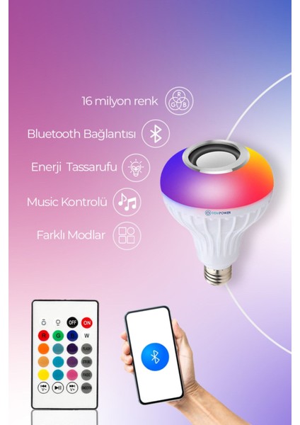 Kumandalı Ampul Şekilli Bluetooth Hoparlör LED Işık