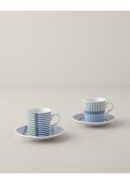 Edwin Porselen 4 Parça 2 Kişilik Kahve Fincan Takımı Mavi-Yeşil