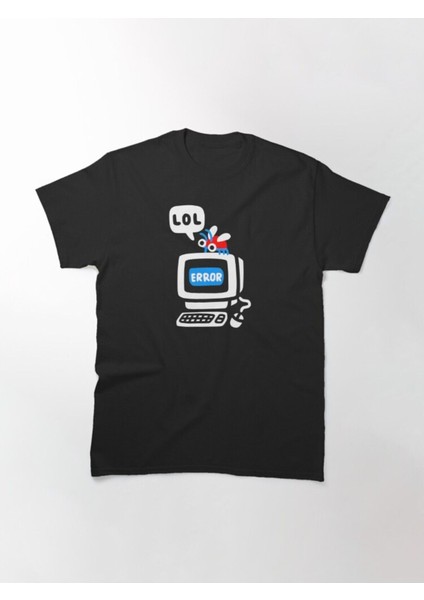 Bol Kalıp Unisex Computer Bug Tasarım Baskılı Tshirt