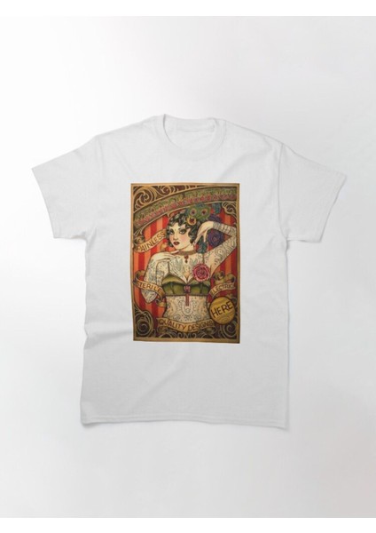 Bol Kalıp Unisex Chapel Tattoo; Vintage Body Advertising Art Tasarım Baskılı Tshirt