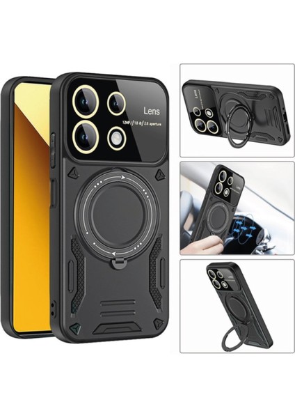 Denza Case Realme C55 Kılıf Lens Korumalı Yüzüklü Armor Kapak - Kırmızı