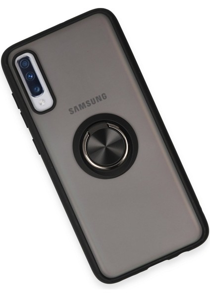 Denza Case Samsung Galaxy A70 Kılıf Kenarları Renkli Yüzüklü Kapak - Siyah