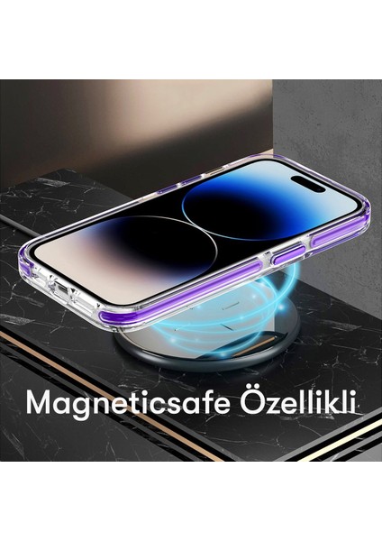 Apple iPhone 16 Pro Max Kılıf Çizgili Renkli Magsafe Şeffaf Kapak - Turuncu