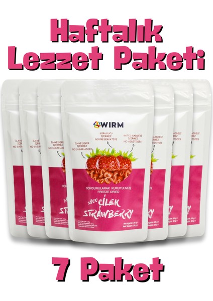 7'li Paket Freeze Dried Çilek 20 gr | Dondurularak Kurutulmuş Meyve | Freeze Dry Meyve Kurusu