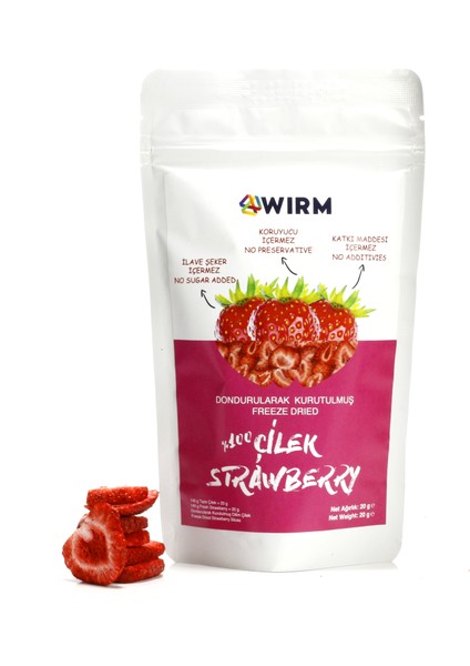 7'li Paket Freeze Dried Çilek 20 gr | Dondurularak Kurutulmuş Meyve | Freeze Dry Meyve Kurusu