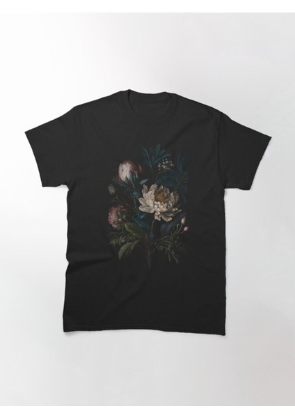 Bol Kalıp Unisex Dark Academia Peony Botanical Tasarım Baskılı Tshirt