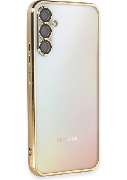 Samsung Galaxy A54 Kılıf Kenarları Renkli Kamera Çıkıntılı Kapak - Gold