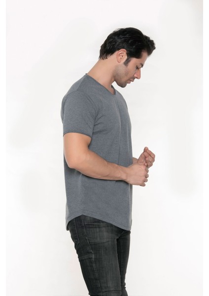 Erkek Pis Yaka Pamuk Salaş T-Shirt