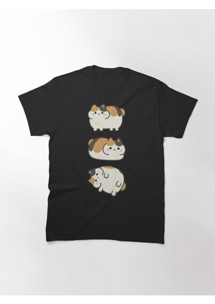 Zoka Wear Bol Kalıp Unisex Ffxiv Fat Cat Vertical Group Pusheen Style Tasarım Baskılı Tshirt