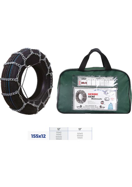 Patinaj Zinciri Binek ve Hafif Tic.araç Serme 12-13 Jant 155X12 Zincir Ebatlari Için Resime Bakiniz Nrmsa