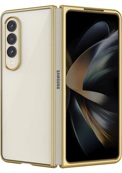 Denza Case Samsung Galaxy Z Fold 4 Kılıf Renkli Çerçeveli Fold Kapak - Gold