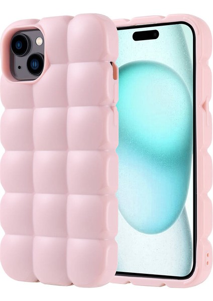 iPhone Uyumlu 15 Plus Kılıf Parlak Esnek Silikon Htstore Dom Dom Kapak-Pembe