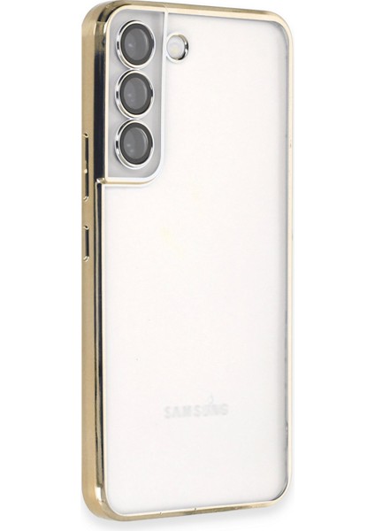 Samsung Galaxy S22 Kılıf Kenarları Renkli Kamera Çıkıntılı Kapak - Gold