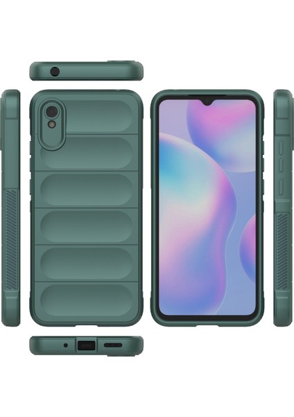 Xiaomi Redmi 9A Kılıf Arkası Bombeli Silikon Kapak - Koyu Yeşil