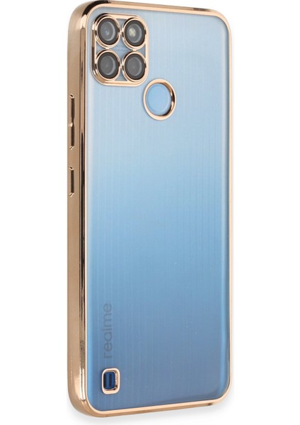 Realme C21Y Kılıf Kenarları Renkli Kamera Çıkıntılı Kapak - Gold