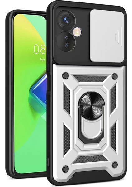 Denza Case Infinix Hot 30 4g Kılıf Kamera Korumalı Zırhlı Kapak - Gümüş