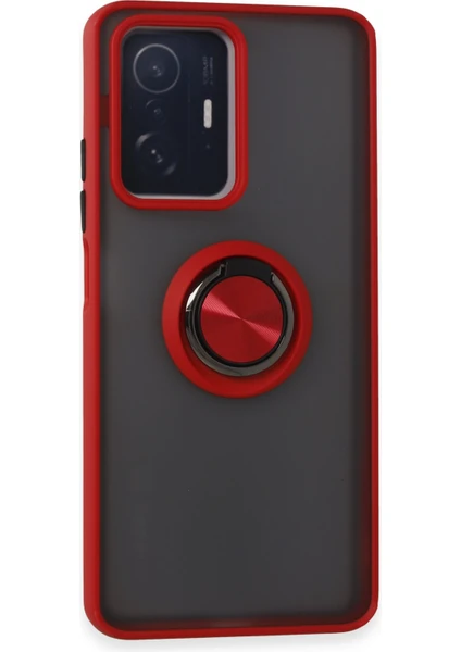 Denza Case Xiaomi Mi 11T Pro Kılıf Kenarları Renkli Yüzüklü Kapak - Kırmızı