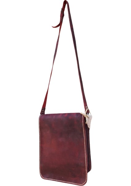 Thor Model Hakiki Deri El Yapımı Unisex Bordo Tek Körüklü Vintage Postacı Çantası