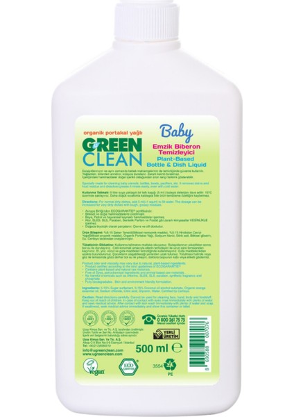 Green Clean Baby Biberon Emzik Temizleyici Kapaklı 500 ml