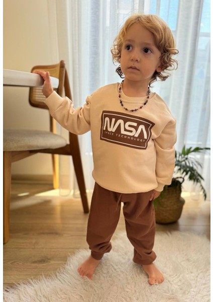 Nasa Baskılı 2 Li takım - Antrasit - Kahverengi