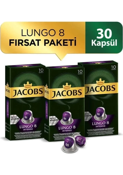 Lungo 8 Intenso Nespresso Uyumlu Alüminyum Kapsül Kahve 10 Adet X 3 Paket