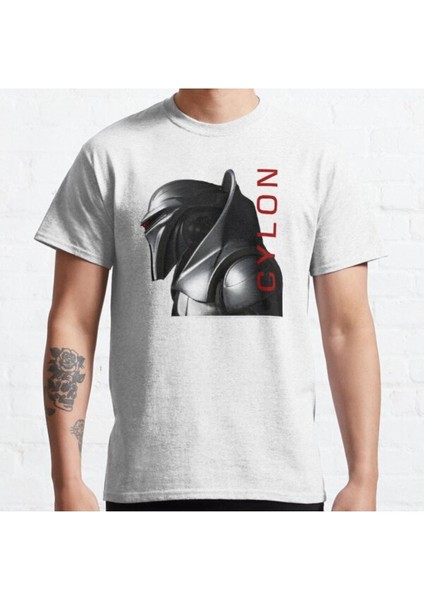 Bol Kalıp Unisex Battlestar Galactica Cylon Profile Tasarım Baskılı Tshirt