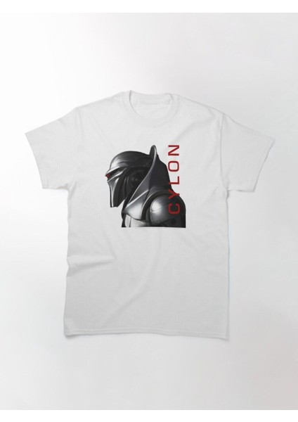 Bol Kalıp Unisex Battlestar Galactica Cylon Profile Tasarım Baskılı Tshirt