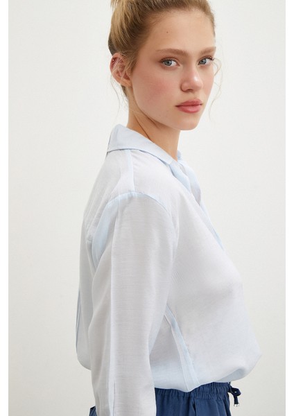 V Yaka Robalı Gömlek Mavi modelleri