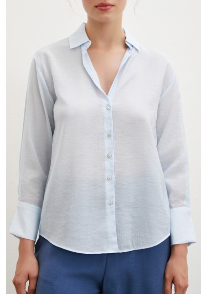 V Yaka Robalı Gömlek Mavi fırsatları