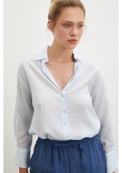 V Yaka Robalı Gömlek Mavi indirimleri