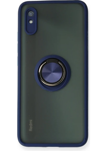 Denza Case Xiaomi Redmi 9A Kılıf Kenarları Renkli Yüzüklü Kapak - Lacivert