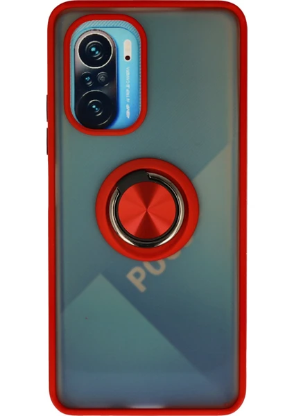 Denza Case Xiaomi Redmi K40 Pro Kılıf Kenarları Renkli Yüzüklü Kapak - Kırmızı