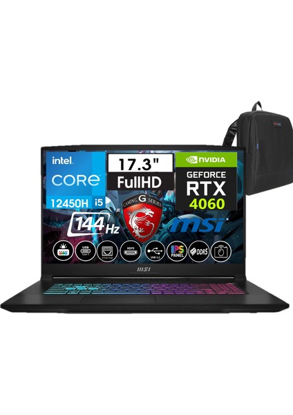 Msı Katana 17 Intel Core I5-12450H 24GB Ddr5 2tb SSD 8GB/RTX4060 Freedos 17.3" 144 Hz Fhd IPS Taşınabilir Bilgisayar B12VFK-1031XTRW03+WEBLEGELSINÇANTA