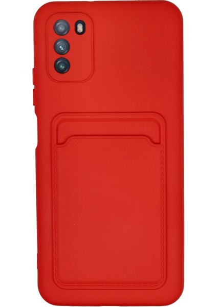 Xiaomi Pocophone M3 Kılıf Kartvizitli Silikon Kapak - Kırmızı