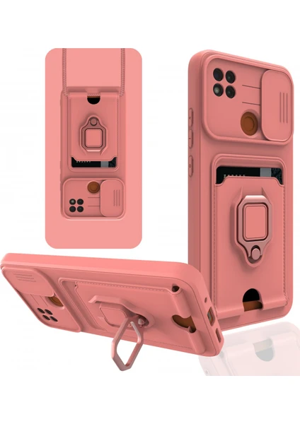 Denza Case Xiaomi Redmi 9c Kılıf Kartvizitli Askılı Standlı Kapak - Pembe