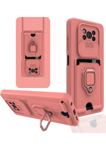 Denza Case Xiaomi Poco X3 Kılıf Kartvizitli Askılı Standlı Kapak - Pembe