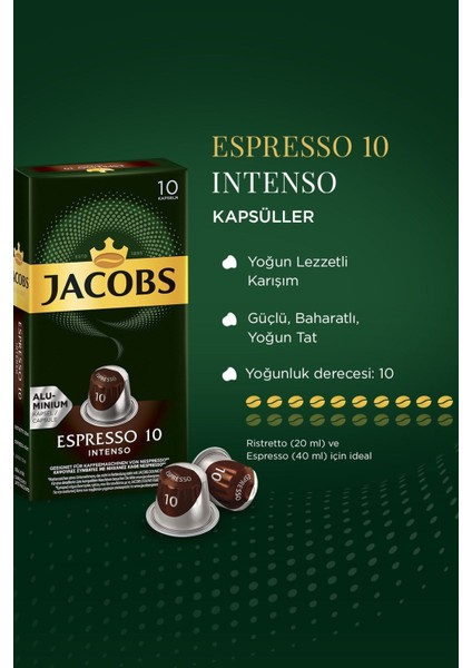 Espresso 10 Intenso Nespresso Uyumlu Alüminyum Kapsül Kahve 10 Adet