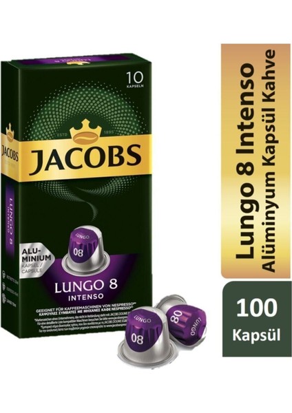 Lungo 8 Intenso Nespresso Uyumlu Alüminyum Kapsül Kahve 10 Adet X 10 Paket