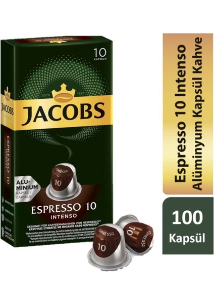 Espresso 10 Intenso Nespresso Uyumlu Alüminyum Kapsül Kahve 10 Adet X 10 Paket